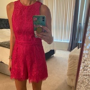 Adelyn Rae Hot Pink Lace Romper XS